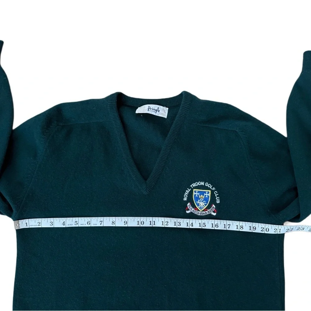 Pringle of Scotland Hunter Green Lambswool V-Neck Golf Preppy Academia Sweater